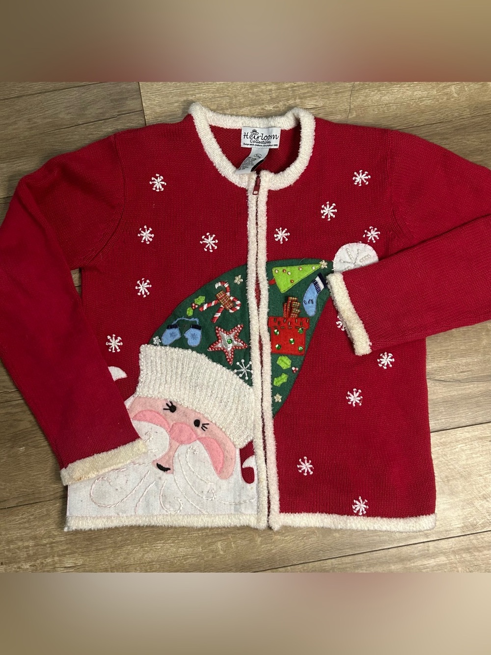 Heirloom Collectibles Girl's Size 8/10 Full Zip Christmas Santa Sweater